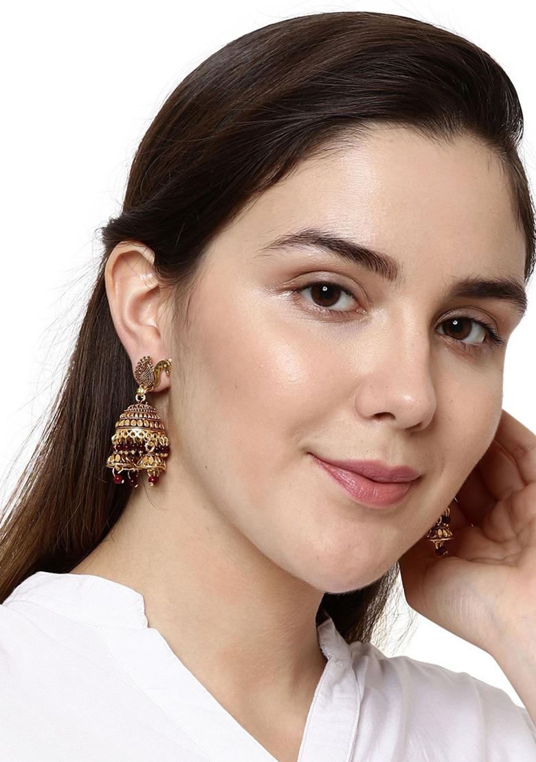 Maroon Bead Jhumka Earrings