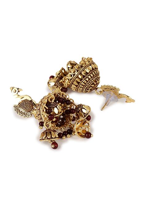 Maroon Bead Jhumka Earrings