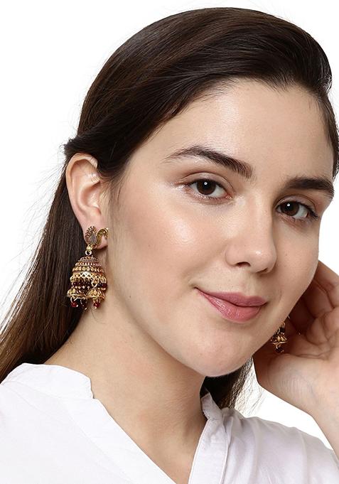 Maroon Bead Jhumka Earrings