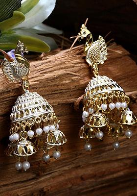 White Bead Jhumka Earrings