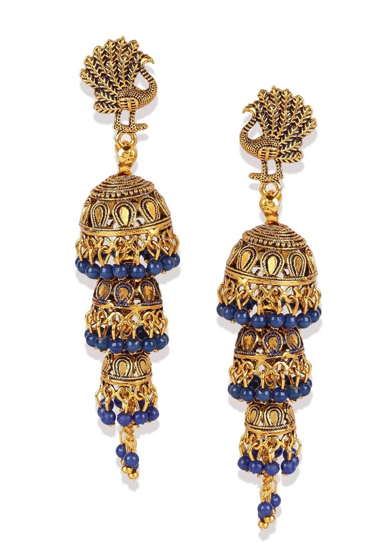Blue Bead Jhumka Earrings