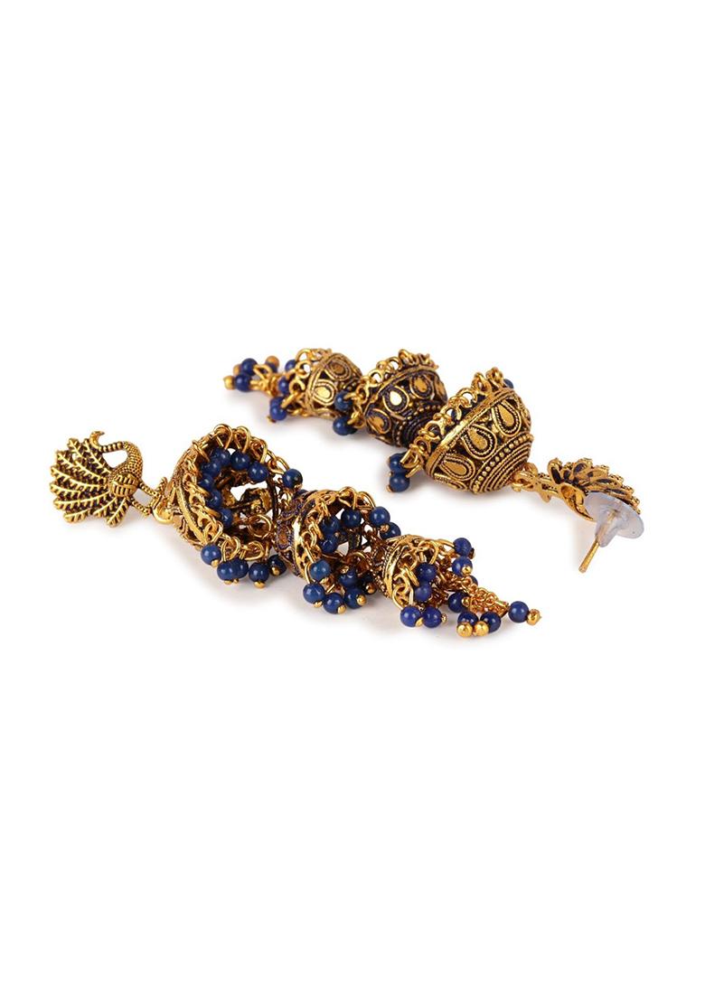 Blue Bead Jhumka Earrings