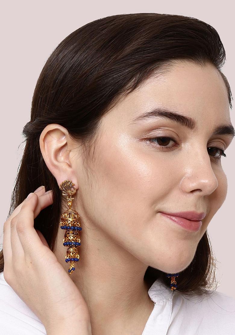 Blue Bead Jhumka Earrings