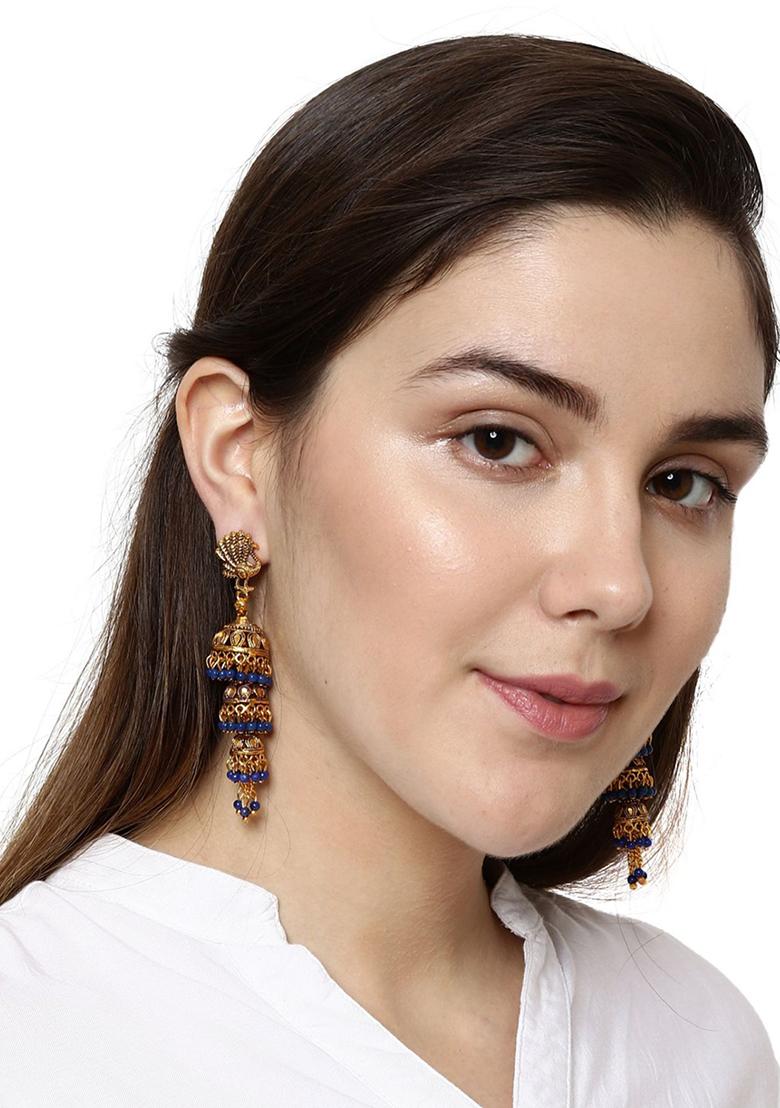 Blue Bead Jhumka Earrings