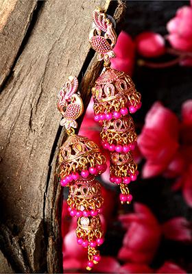 Pink Bead Jhumka Earrings