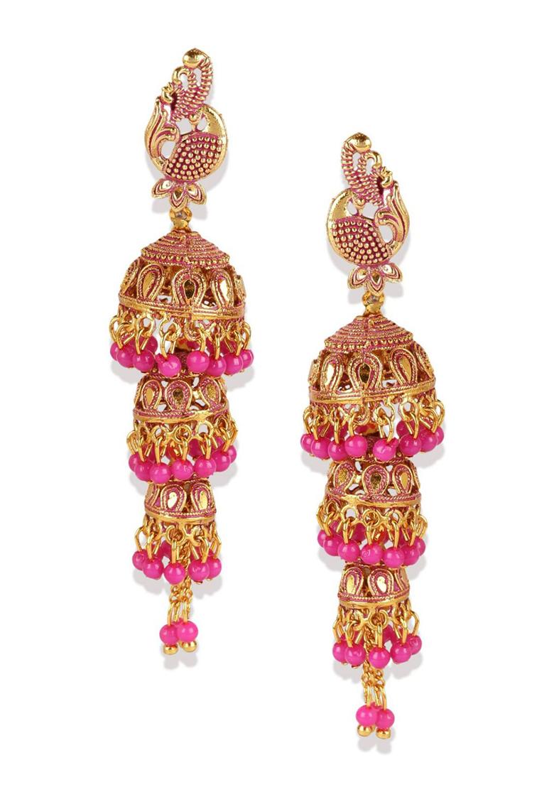 Pink Bead Jhumka Earrings
