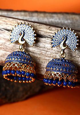 Blue Bead Jhumka Earrings