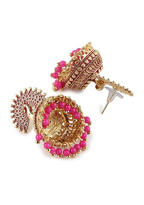 Pink Bead Jhumka Earrings