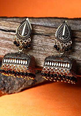 Black Bead Jhumka Earrings