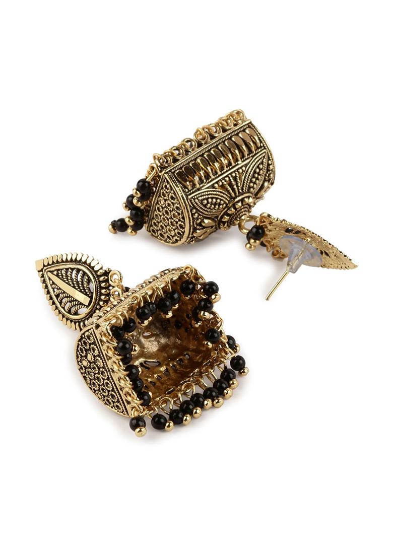 Black Bead Jhumka Earrings - Indya