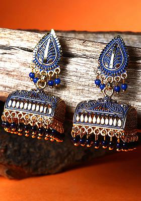 Blue Bead Jhumka Earrings