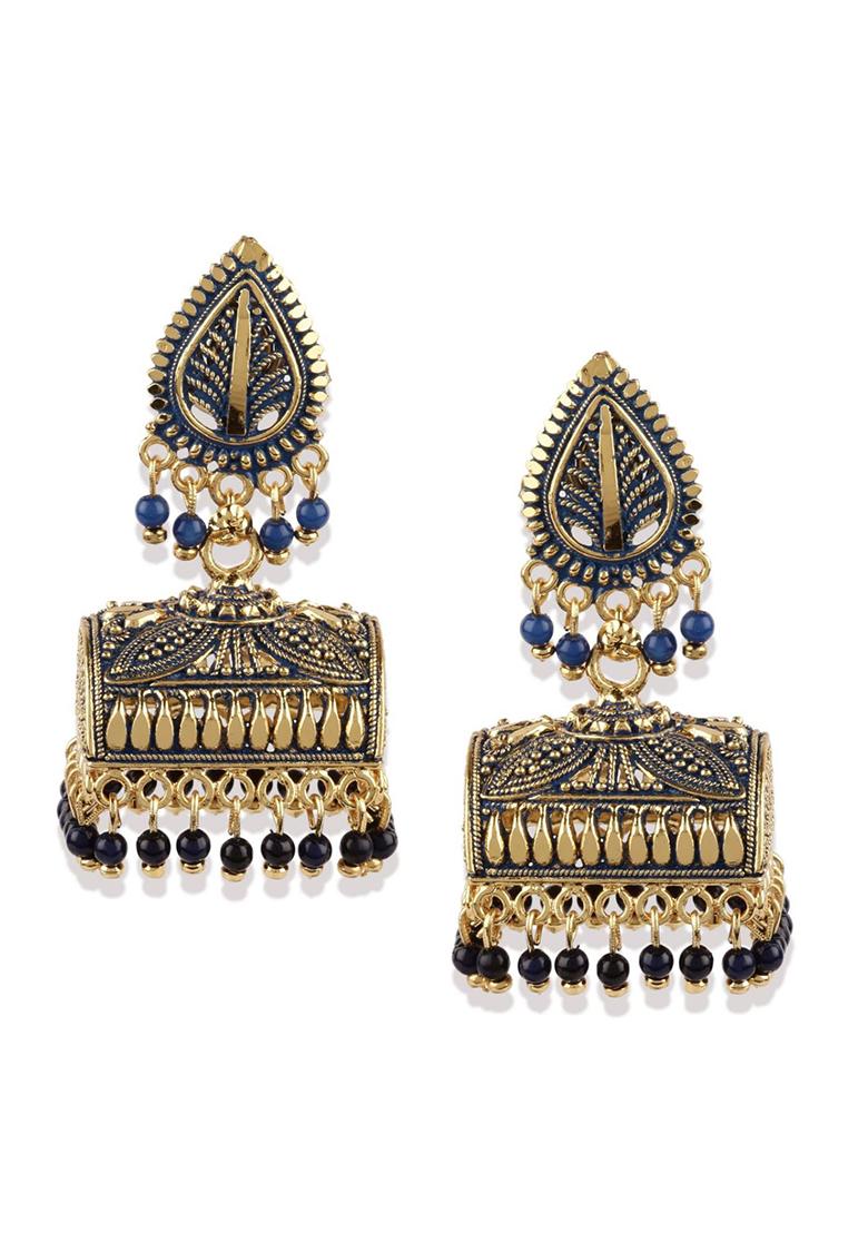 Blue Bead Jhumka Earrings - Indya