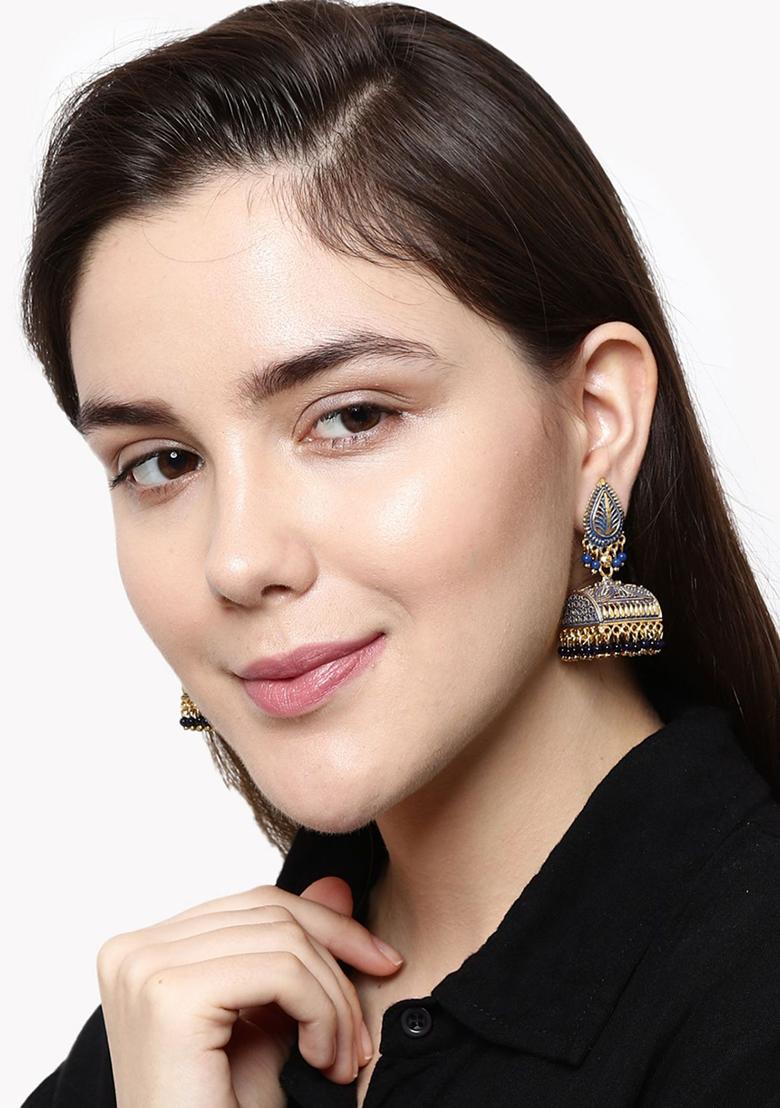 Blue Bead Jhumka Earrings - Indya