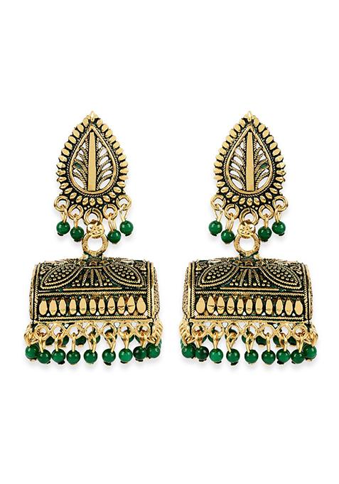 Green Bead Jhumka Earrings