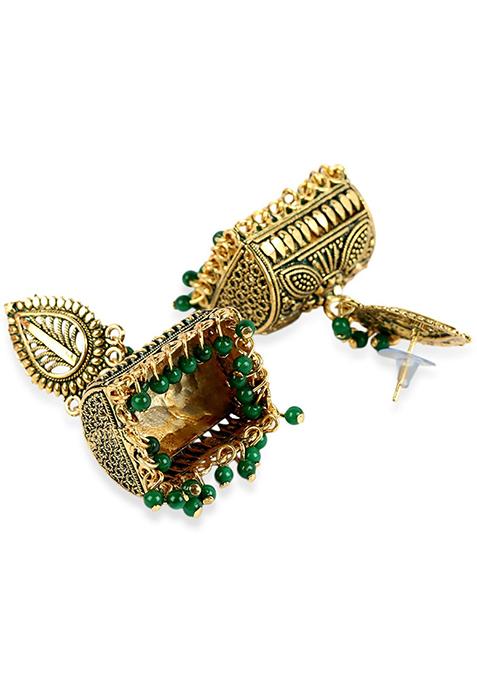 Green Bead Jhumka Earrings