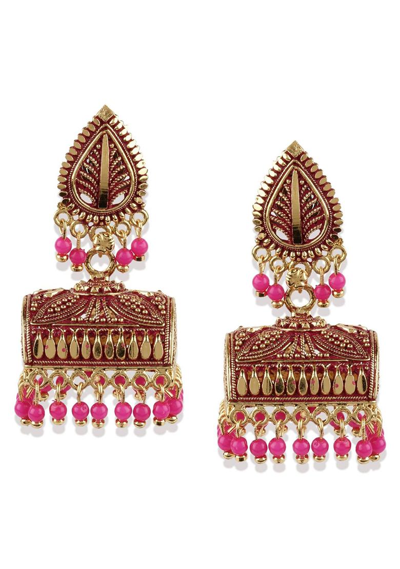 Pink Bead Jhumka Earrings