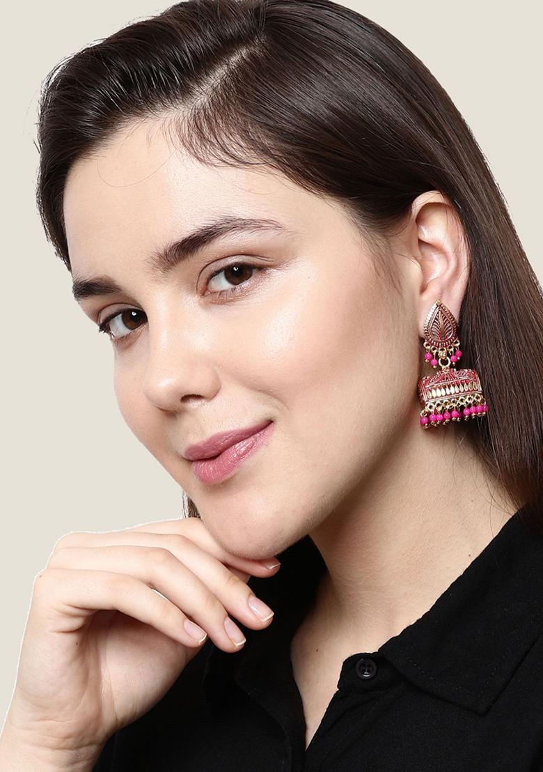 Pink Bead Jhumka Earrings