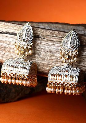 White Bead Jhumka Earrings
