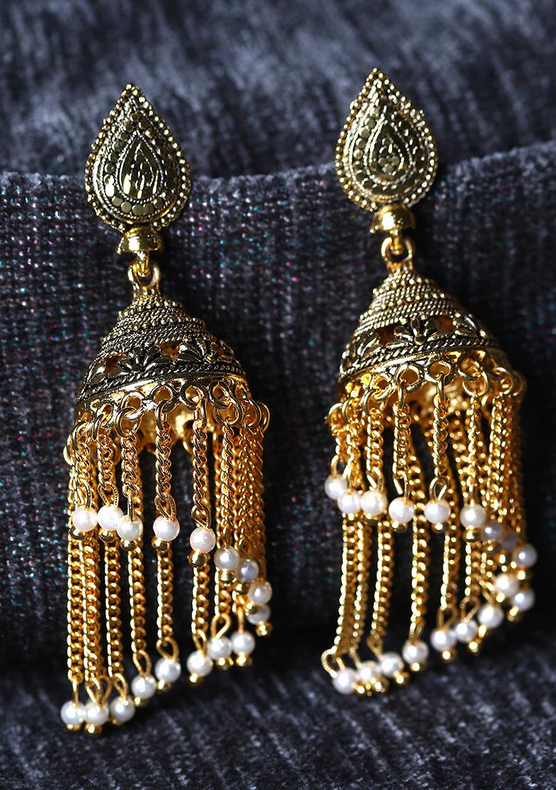Gold Plated Bead Jhumka Earrings