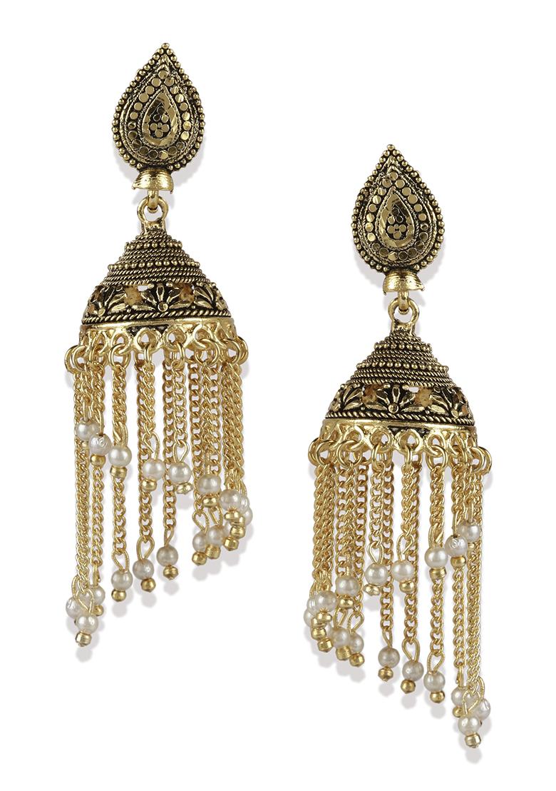 Gold Plated Bead Jhumka Earrings