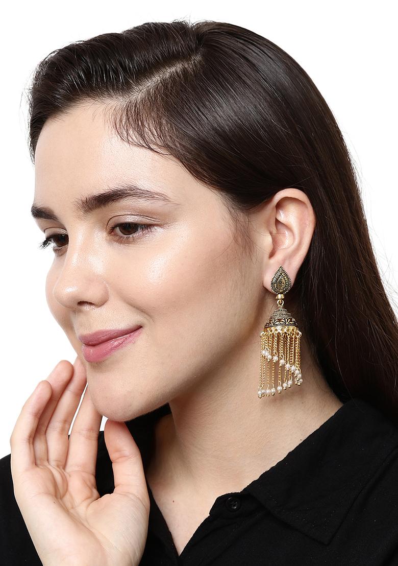 Gold Plated Bead Jhumka Earrings