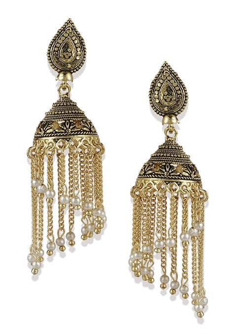 Gold Plated Bead Jhumka Earrings