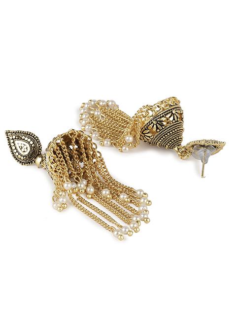 Gold Plated Bead Jhumka Earrings