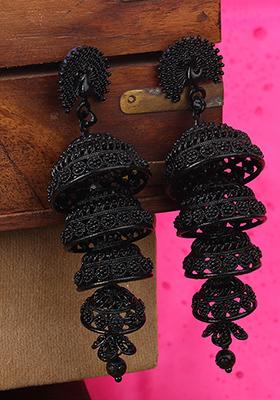 Black Enamelled Jhumka Earrings