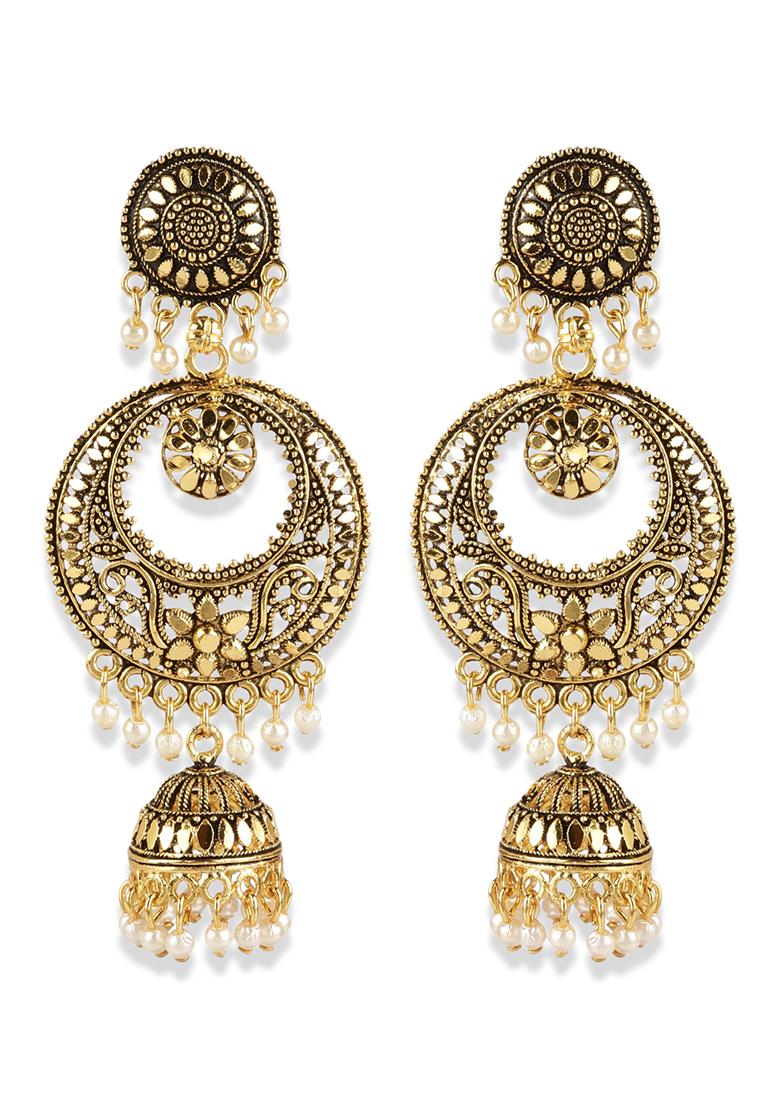 Gold Plated Bead Jhumka Earrings