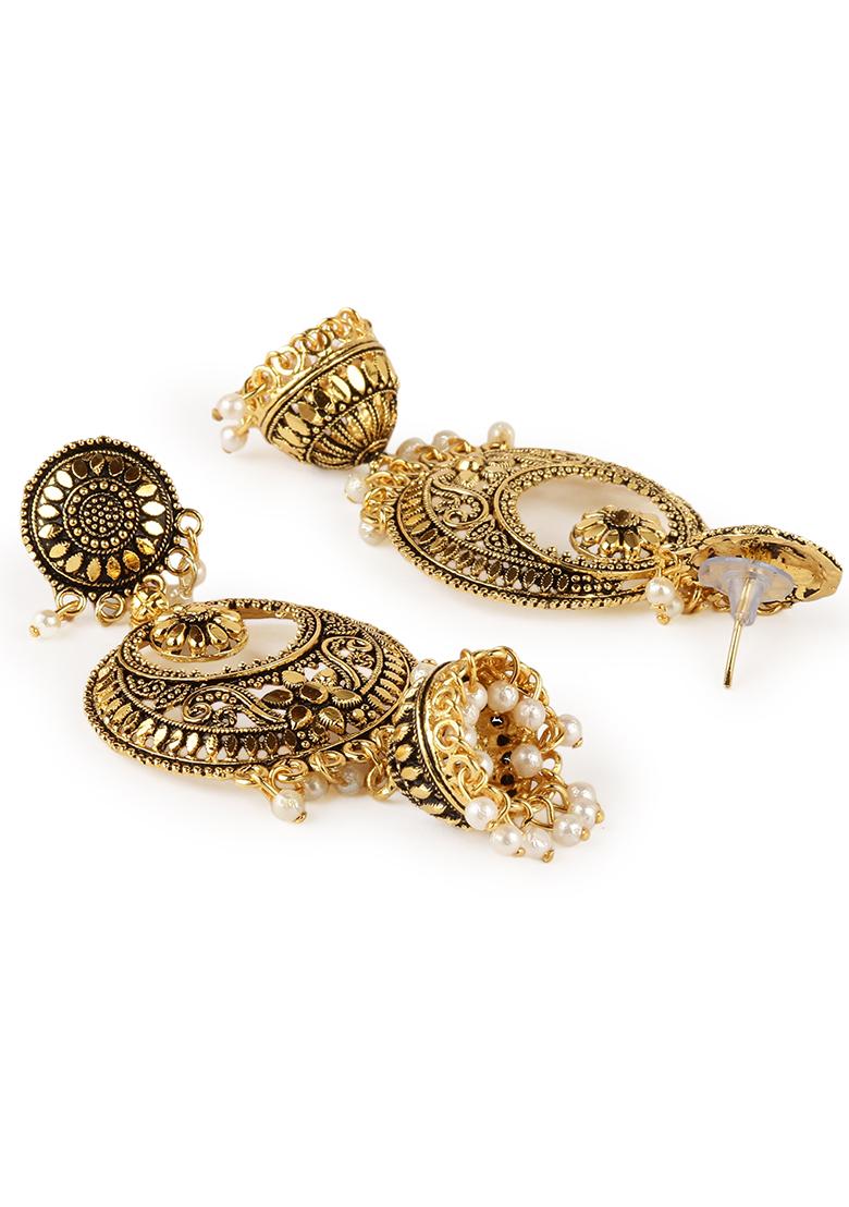 Gold Plated Bead Jhumka Earrings
