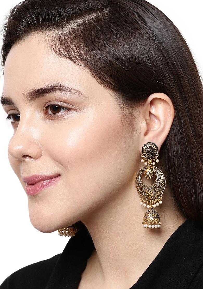 Gold Plated Bead Jhumka Earrings