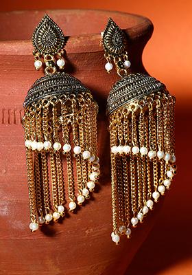 Gold Plated Bead Jhumka Earrings