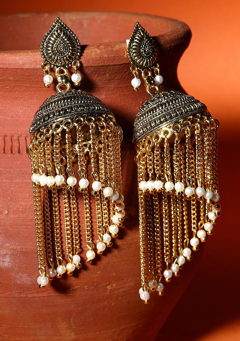 Gold Plated Bead Jhumka Earrings