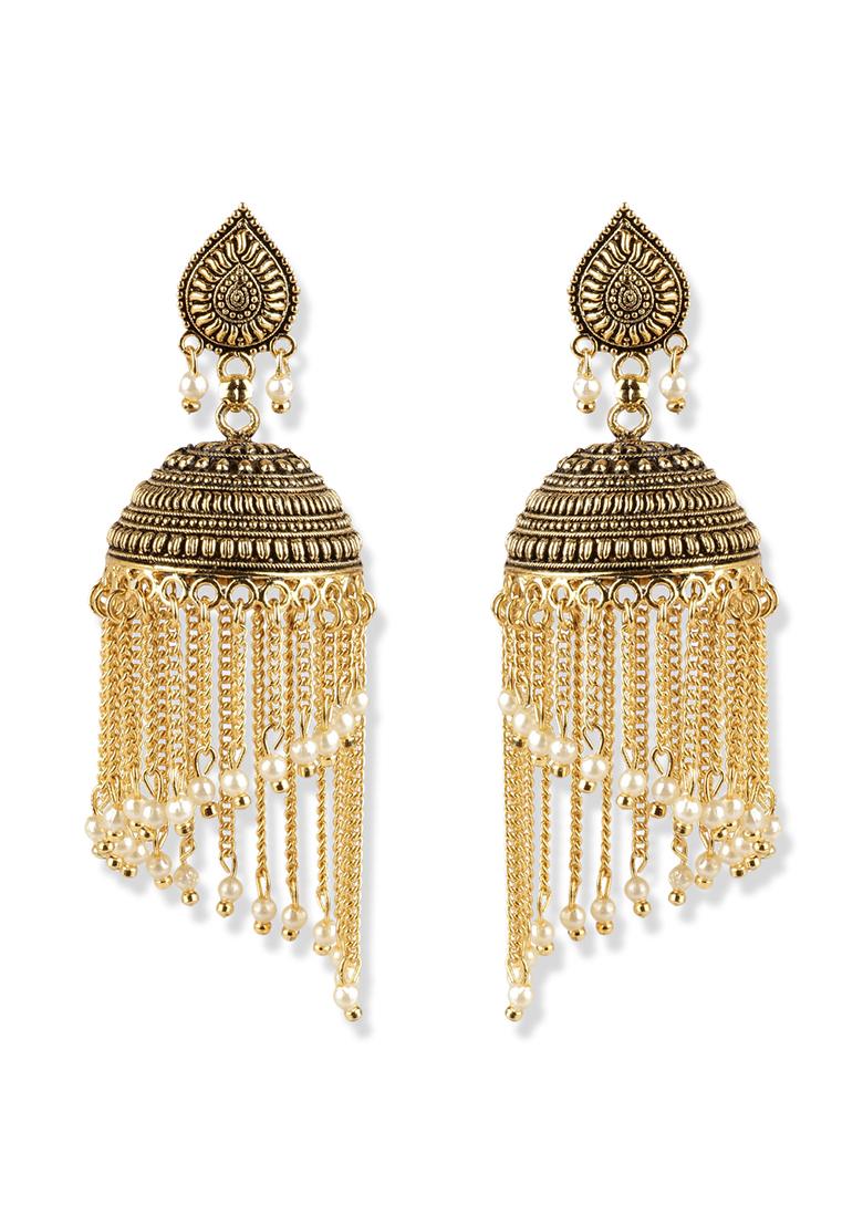 Gold Plated Bead Jhumka Earrings