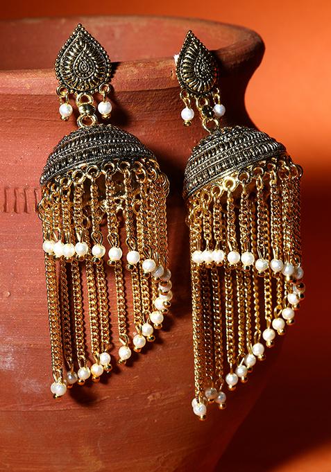 Gold Plated Bead Jhumka Earrings