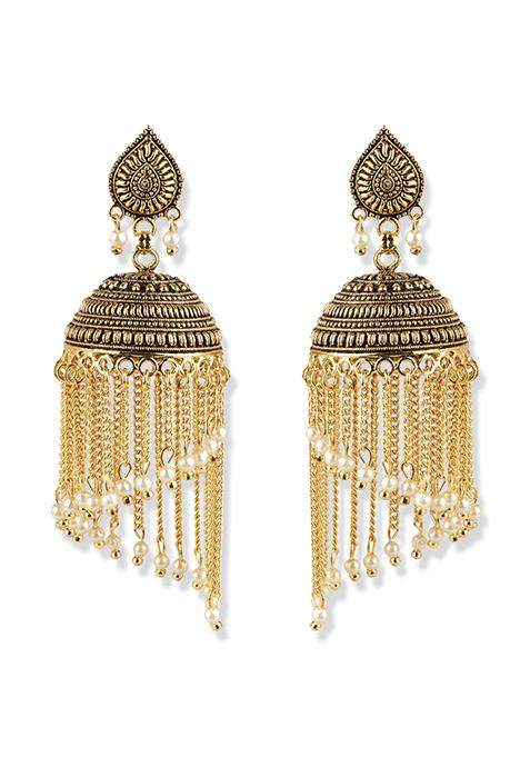 Gold Plated Bead Jhumka Earrings