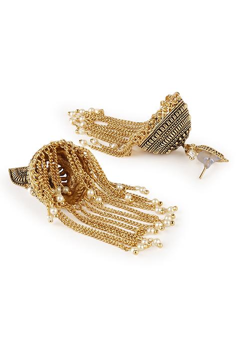 Gold Plated Bead Jhumka Earrings