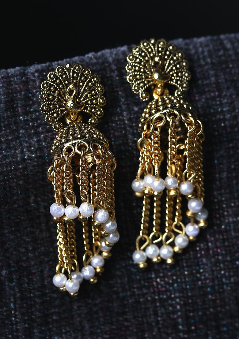 Gold Plated Bead Jhumka Earrings