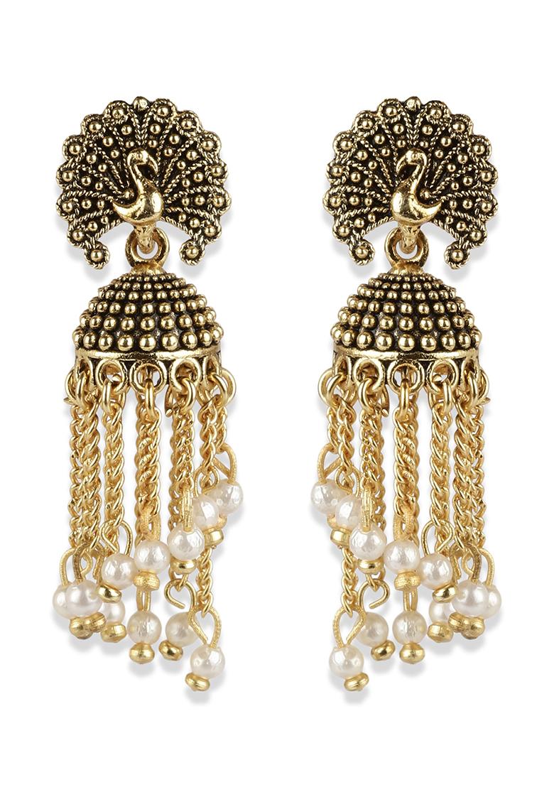 Gold Plated Bead Jhumka Earrings