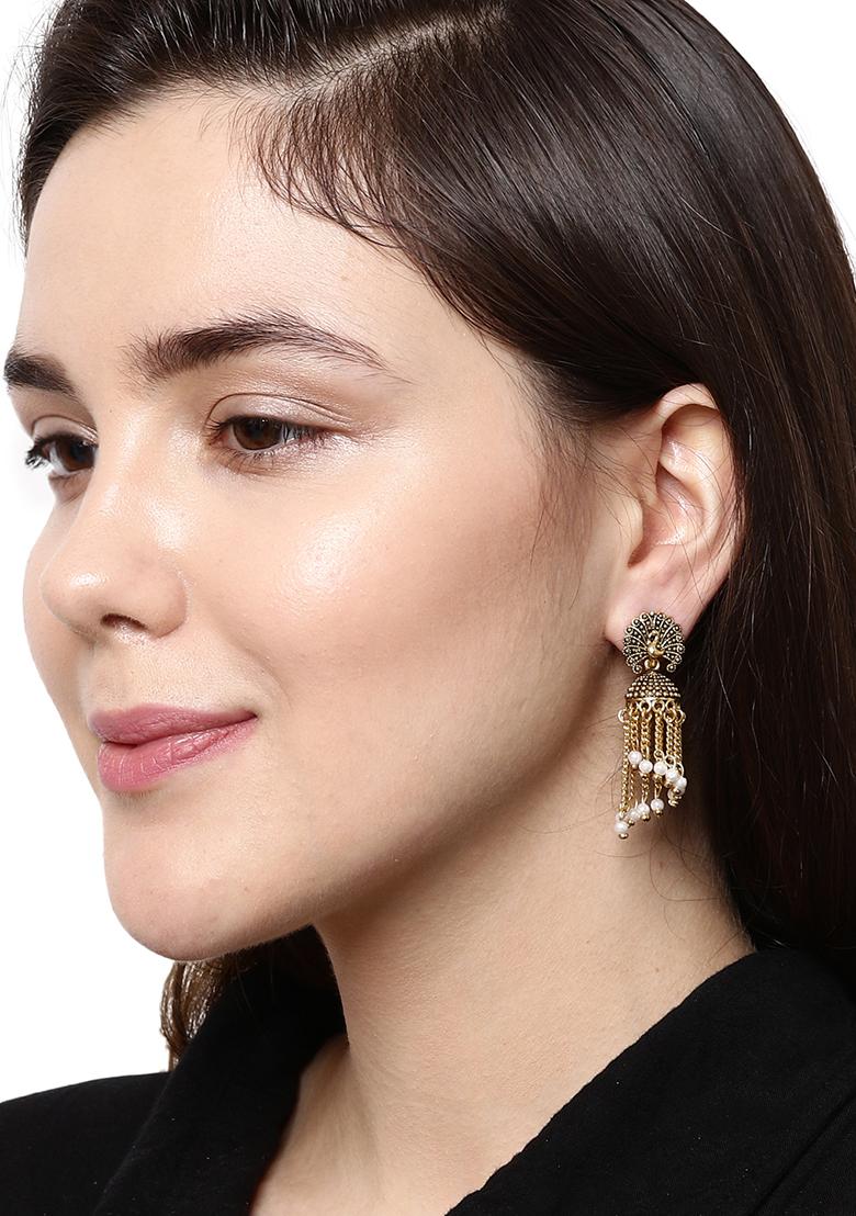 Gold Plated Bead Jhumka Earrings