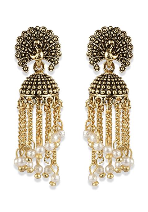 Gold Plated Bead Jhumka Earrings