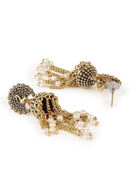 Gold Plated Bead Jhumka Earrings