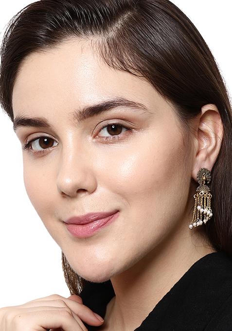 Gold Plated Bead Jhumka Earrings