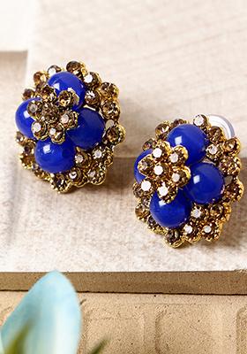 Blue Artificial Stone Bead Stud Earrings