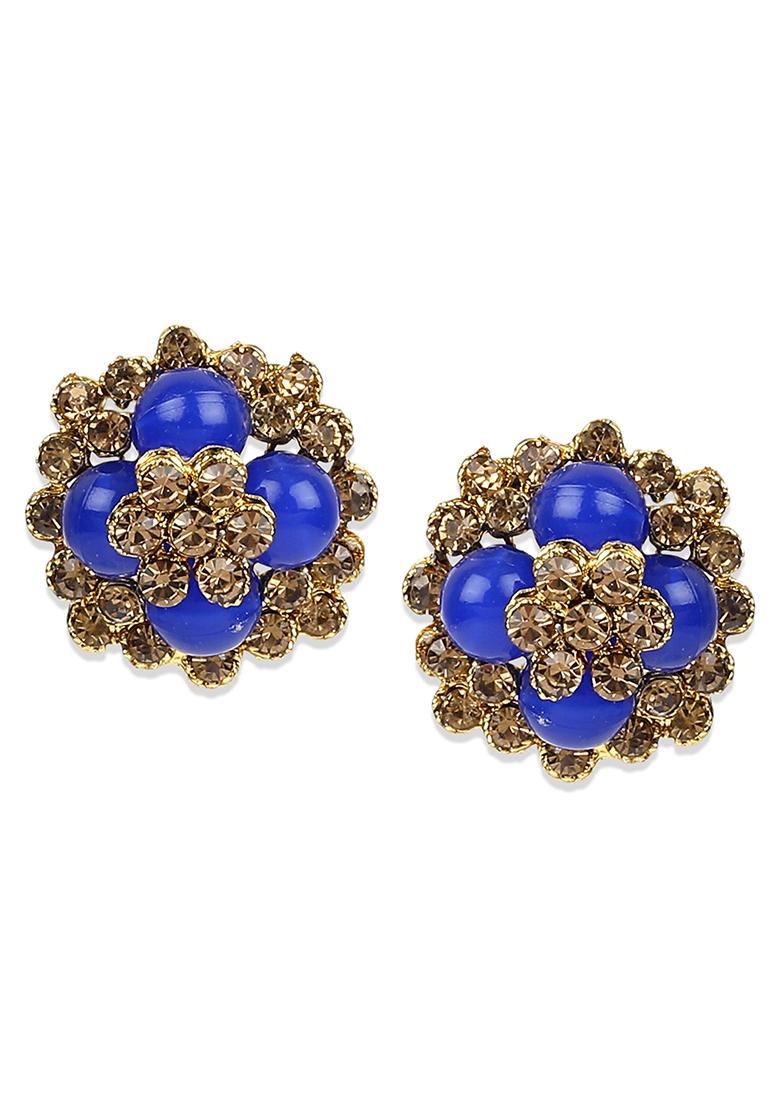 Blue Artificial Stone Bead Stud Earrings