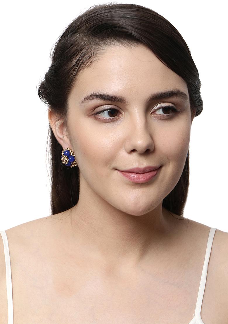 Blue Artificial Stone Bead Stud Earrings