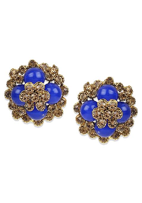 Blue Artificial Stone Bead Stud Earrings