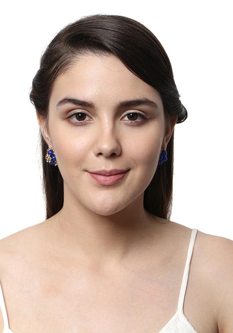 Blue Artificial Stone Bead Stud Earrings