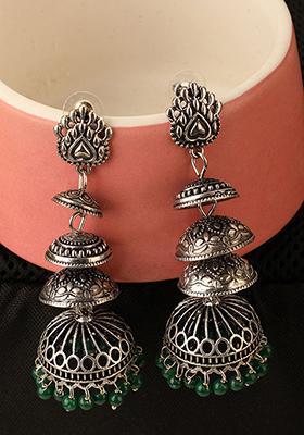 Silver Plated Bead Jhumka Earrings