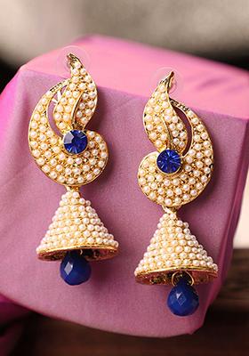 Blue Artificial Stone Bead Jhumka Earrings